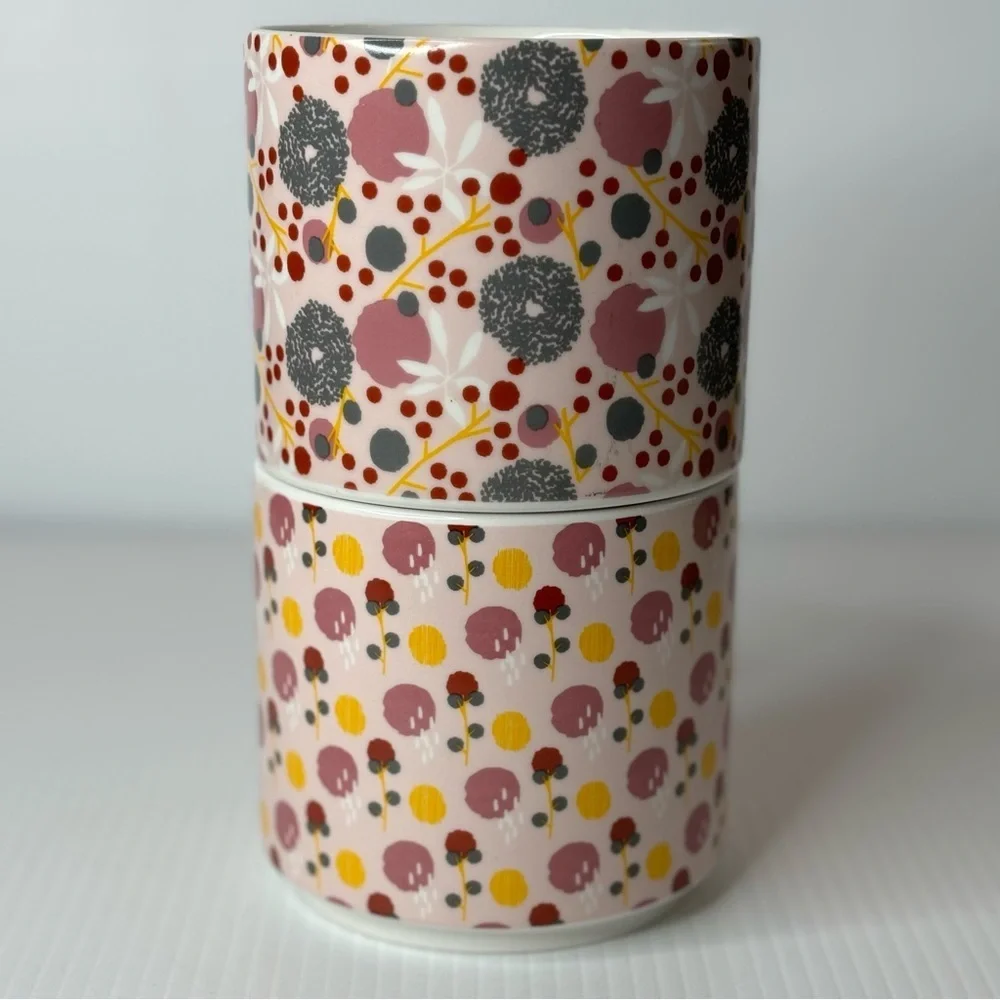 Set Of 2 Coco & Lola Large Coffee Mugs Pink Floral And  Polka Dot Ceramic Set